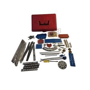 Gilbert Erector Model Electric Motor Crane Building Set Red Plastic Case 1964